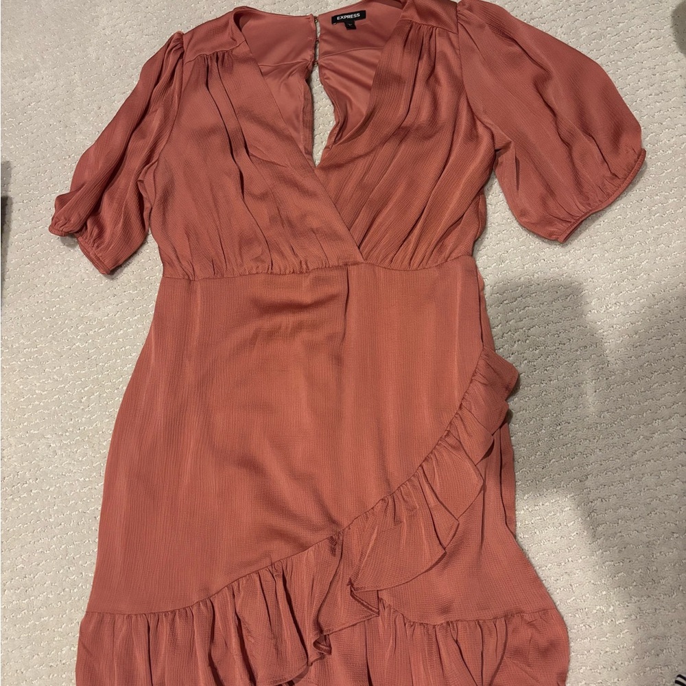 Express Rust Wrap Midi Dress